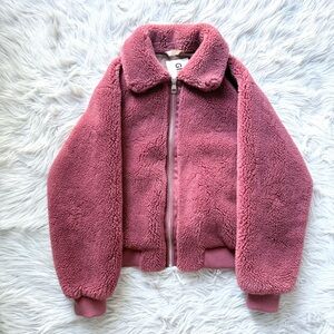 GINY cozy cabincore warm wool blend plush sherpa bomber teddy coat jacket 36 S